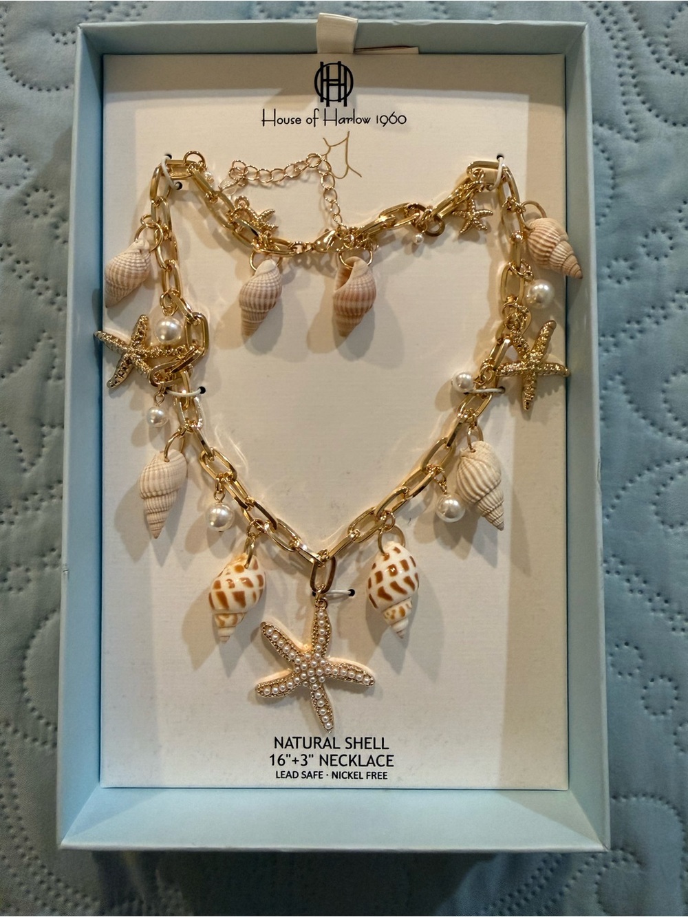 NWT House of Harlow 1960 Gold Sea Shell & Starfish Charm Necklace